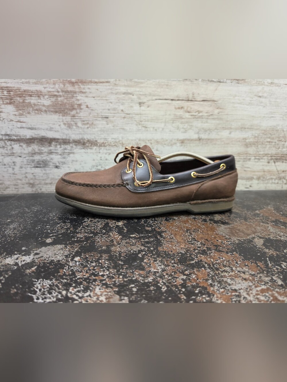 Mens Rockport Boat Shoes Loafers Sz 11.5 W Wide Used Brown Nubuck Leather
